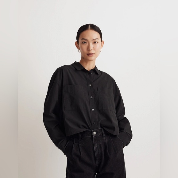 Madewell The Signature Poplin Crop Shirt in True Black - Picture 1 of 11